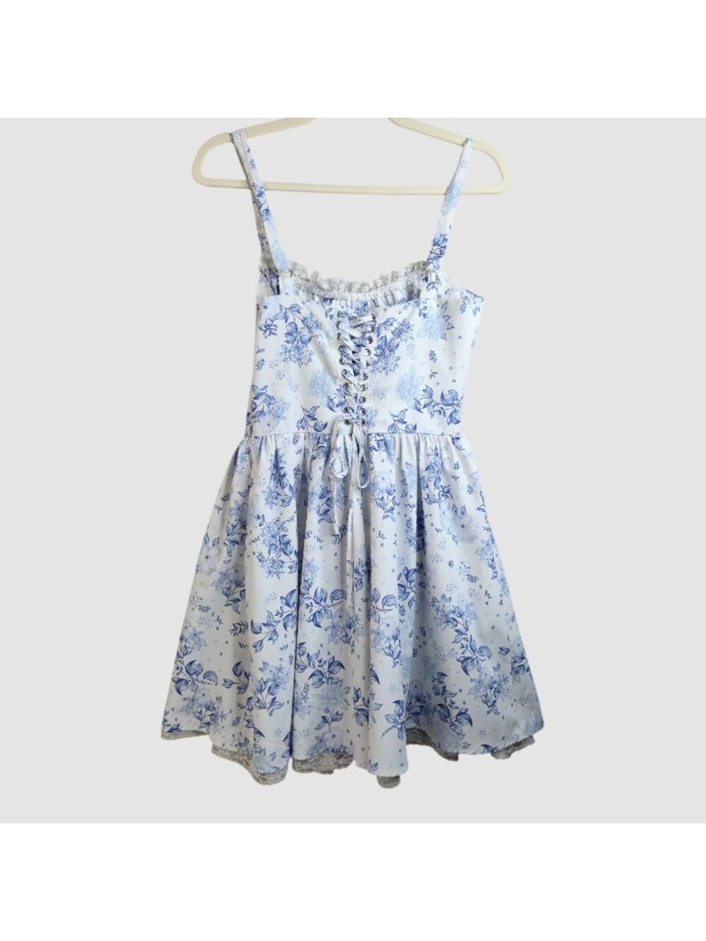 Floral Milkmaid Babydoll Mini Dress Spaghetti Strap Lace Up Cottagecore Coquette